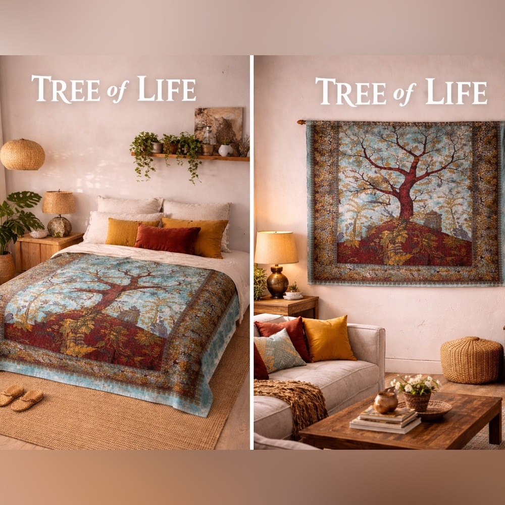 Tree of Life Indian Cotton Tapestry Wall Hanging Bedspread Global Decor 80x53